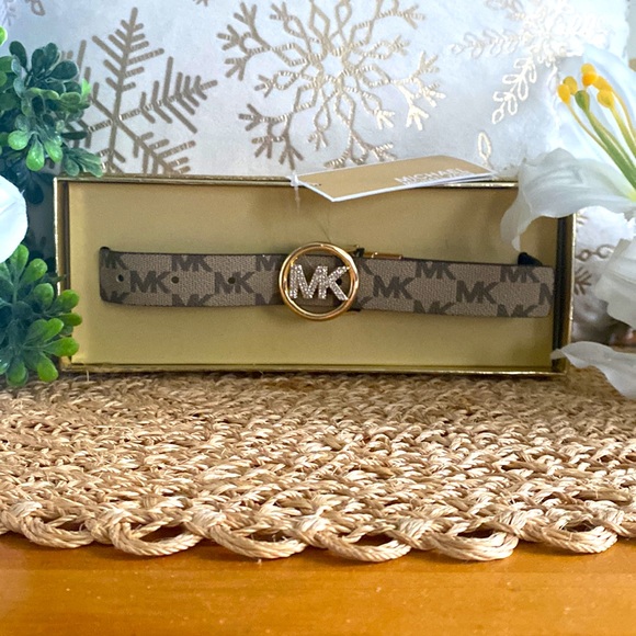 Michael Kors Monogram MK Logo Rhinestone Studded Reversible Belt, L/XL - Picture 10 of 10